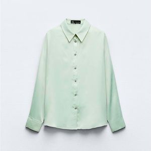 ZARA Mint Satin effect button-down shirt EUC - size XXL